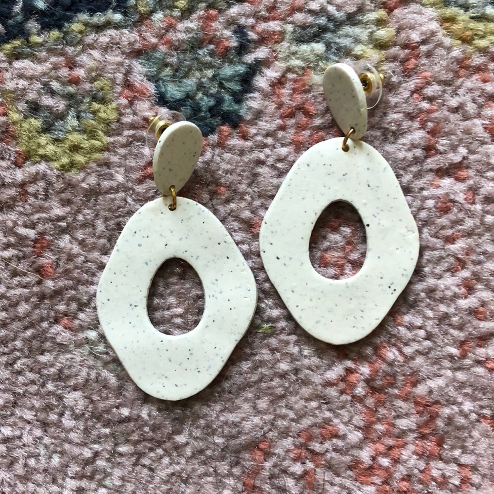 Handmade Clay Earrings Tucker & Scout Clay Geometric Funky Neutral Off White Fun